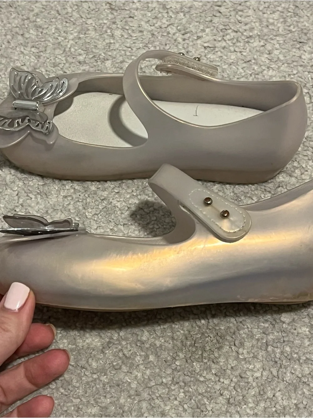 Mini Melissa Metallic Pearl Pink Butterfly Mary Jane Sandals
